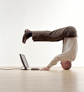 When you start blogging, you may feel like you have to stand on your head to get the software to do what you want.  (Photo from eblingroup.com)