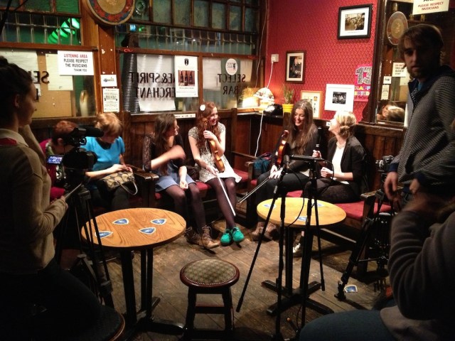 Setting up to film, the room was filled to capacity with Mulligan relations.