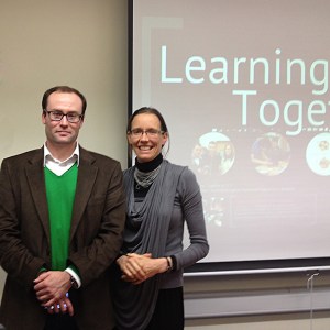 Director of Arcadia University's program in Ireland, Tom Kelly, alongside Shannon Chance following her presentation.