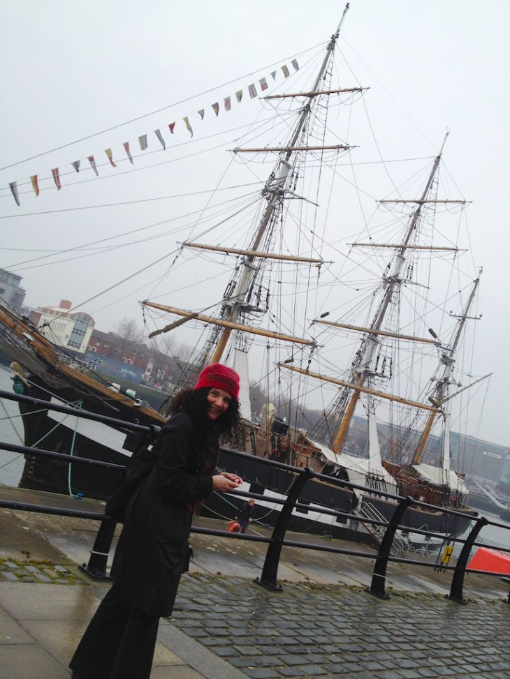Pam Eddy at the Jeannie Johnson tall ship.