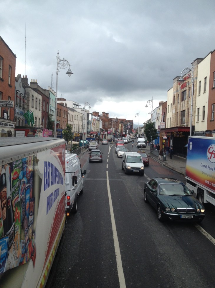 This photo, taken from my seat atop a double-decker bus, offers a glimpse of Dublin city traffic... and hints as to why I don't bike here more often!
