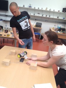 Ted and Sinead set up for a shot of the robot underworld.