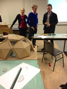 Lecturers Fionnuala Farrell, John Nolan, and Michael O'Flaherty surveying results of "the build."