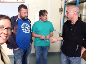 Shannon, Damon, Frank, and Ted getting ready today for the RoboSlam Cafe.